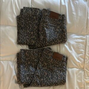 Brown Flare Wide Leg Jeans with Cheetah Print